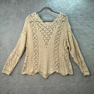 Umgee Large Loose Knit Beige Long Sleeve Sweater Casual Boho Hippy Comfort EUC